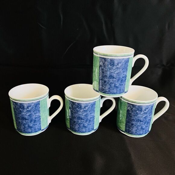Set of 4 Villeroy & Boch COSTA Switch 3 Blue Green White 8 Oz Cups Mugs Germany